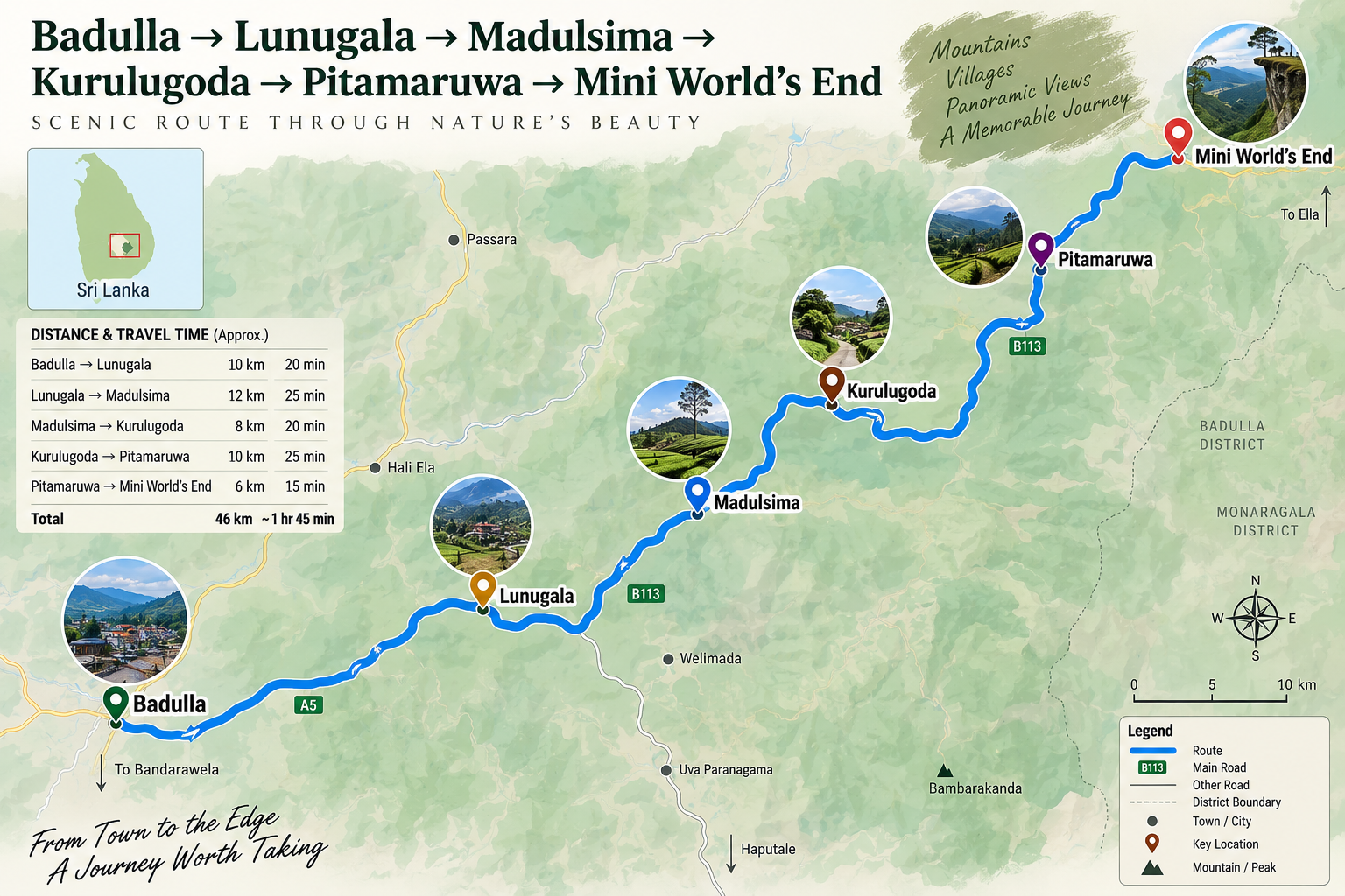 Map of the route from Badulla town to Mini World's End